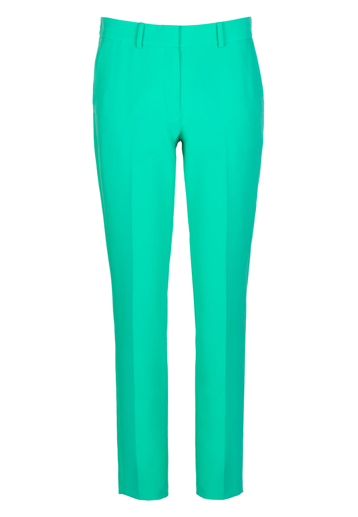 Image of fine pants, seafoam color. A classic cigarette pants in a bolt seafoam color. Easy-wearing fabric with 8% elastane.