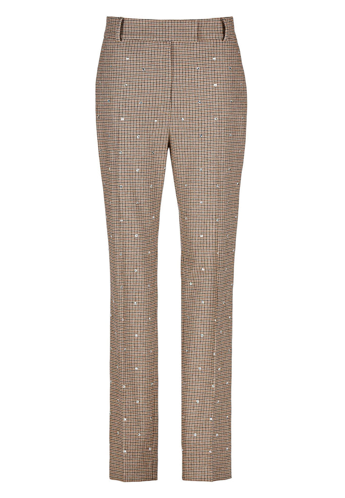 Straight grandpa-inspired check suiting pants. Spiced-up with sprinkled dazzling Swarovski diamonds, pockets, belt loops, and pressed creases. True to size.