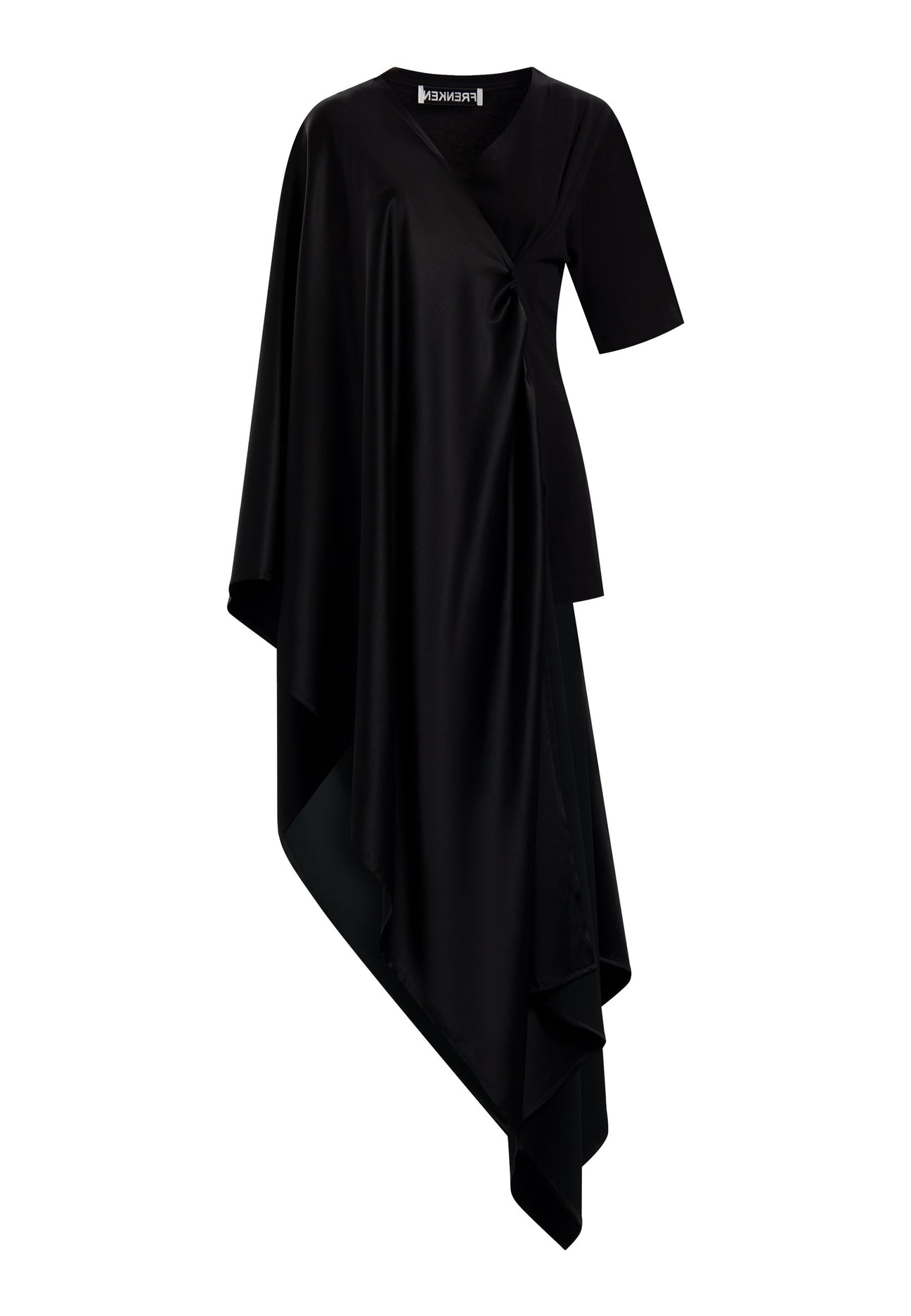 Elevate your wardrobe with this deconstructed dress. Features a v-neckline, dropped shoulders, and an asymmetric detail.