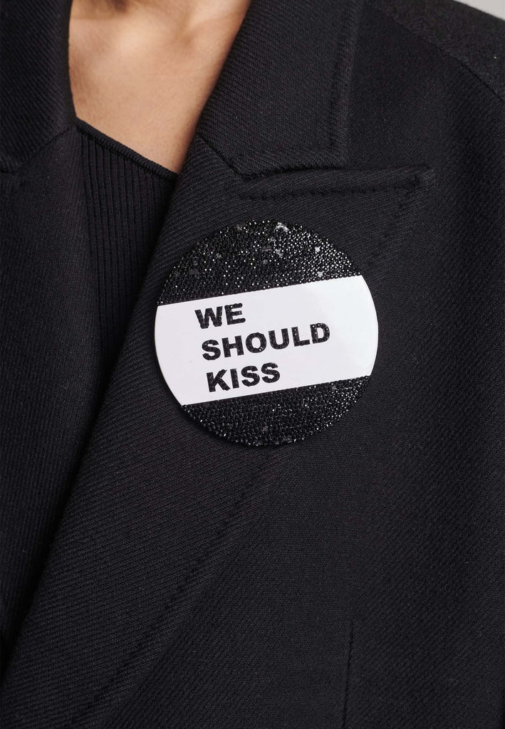 We Should Kiss Button with sequins all-over.