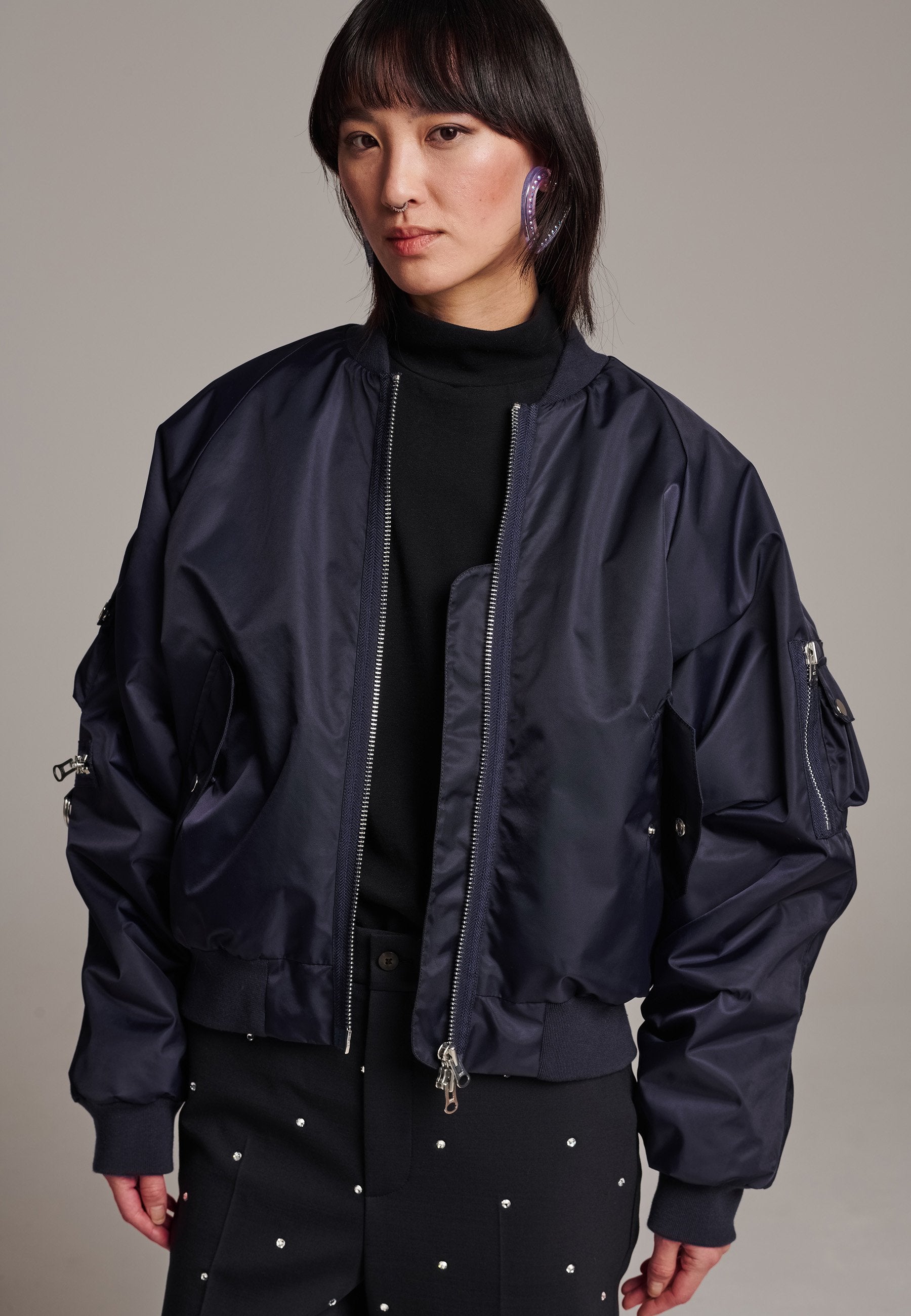 Short Bomber Jacket Navy FRENKEN