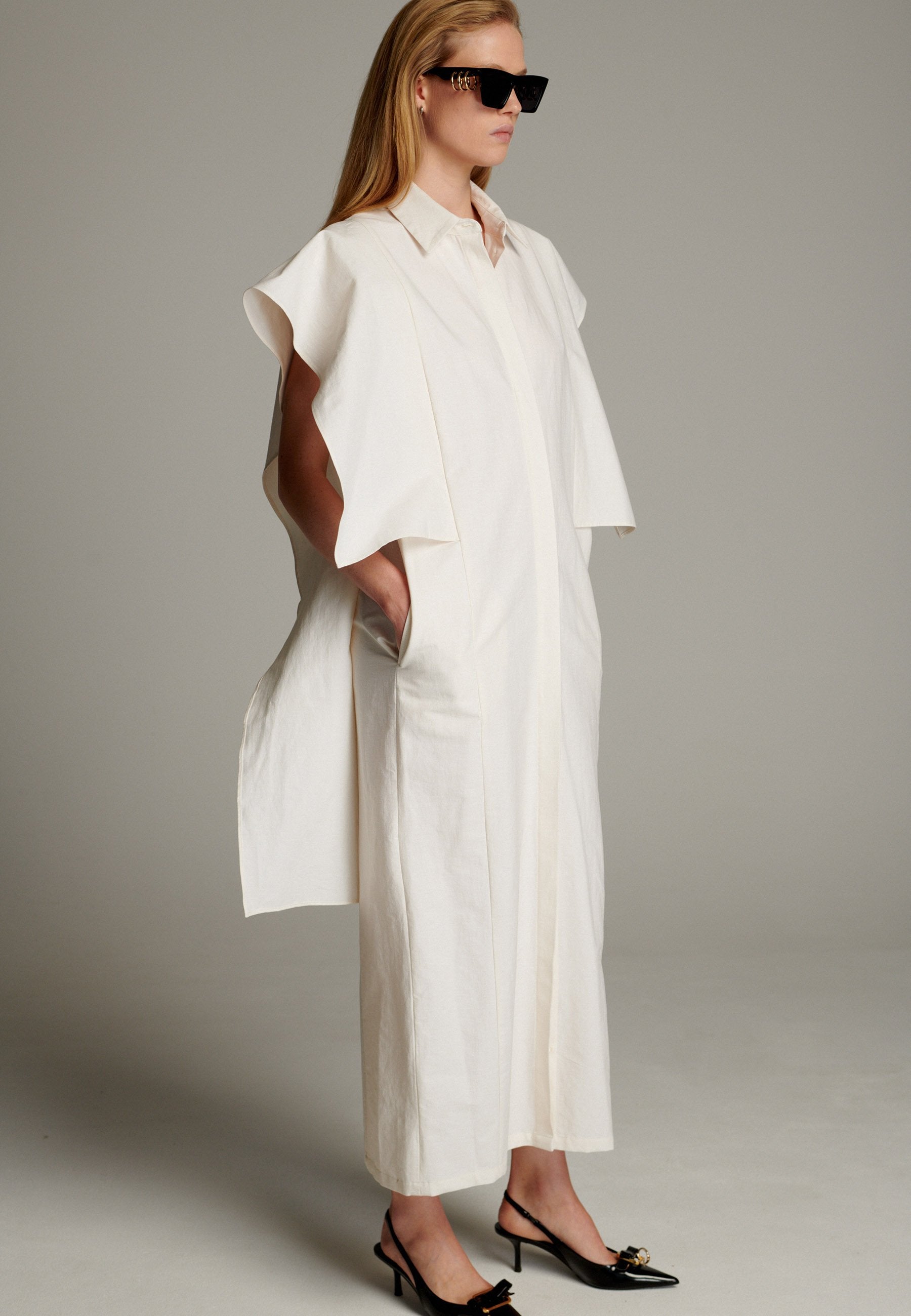 Square Draped Cotton Stretch Dress Off-White – FRENKEN