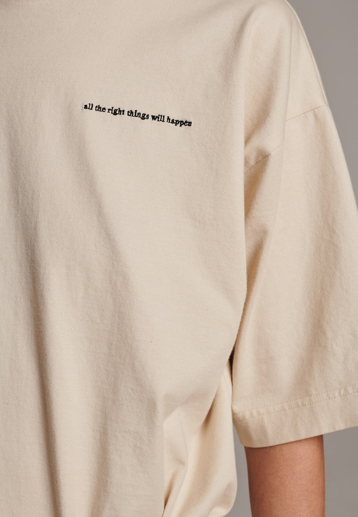 This turtle T-shirt makes a great addition to the casual section of your closet. This one is cut for a relaxed fit from a brushed soft cotton jersey, so you can imagine how comfortable it feels. Detailed with subtle embroidered "all the right things will happen". It has a dropped shoulder. Designed for an oversized fit.