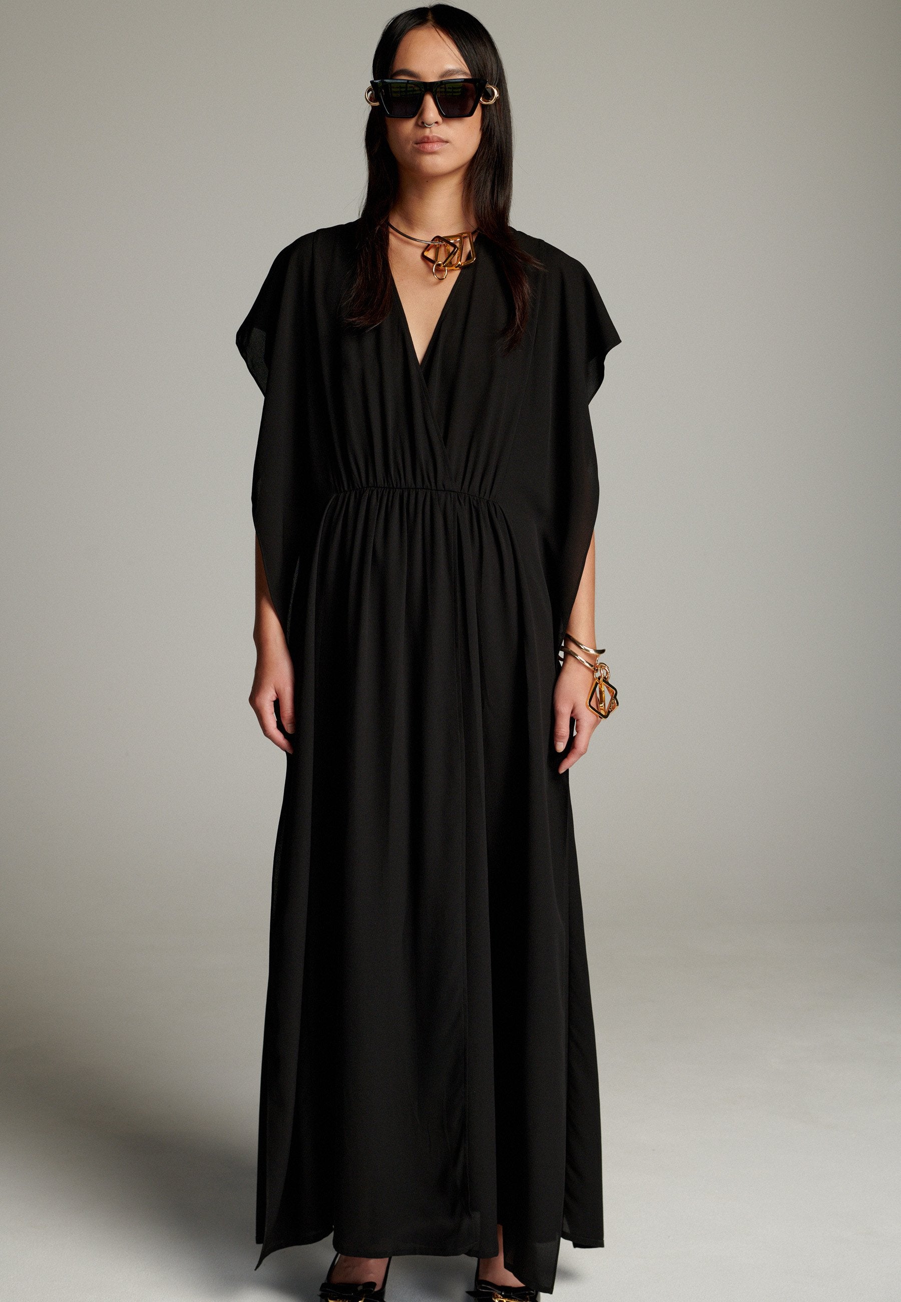 black georgette maxi dress Black Embellished Embroidered Georgette Maxi Dress