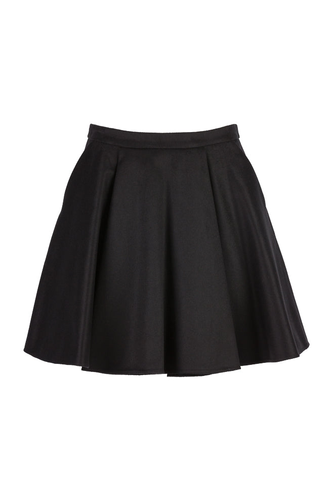 Lenglen | Skirt | Black. Felt wool shaped skirt with gross grain and copper detail at back panel. Color: Black
