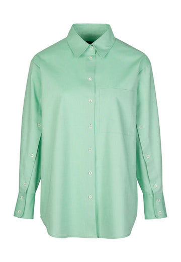 Oxford | Shirt | Light Green. Oxford cotton boyish shirt in light pistachio pastel green. With buttons at the sleeves and a button at the back yoke. frenkenfashion.com