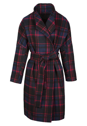 Fluster | Coat | Red Check. Cozy warm wrap coat in a modern cut egg shape. frenkenfashion.com