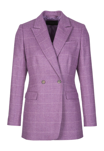 Double Button | Blazer | Lilac. Slim cut tailored blazer. A lilac flannel checked suit double breasted.
