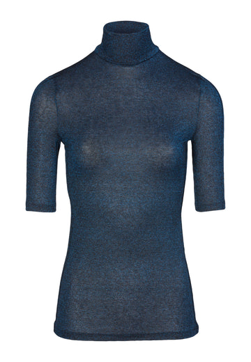 Navy glitter shimmer top. Dutch women clothes. Slim fit turtle in a soft lurex. Perfect to wear under a blazer, sweat or dress.