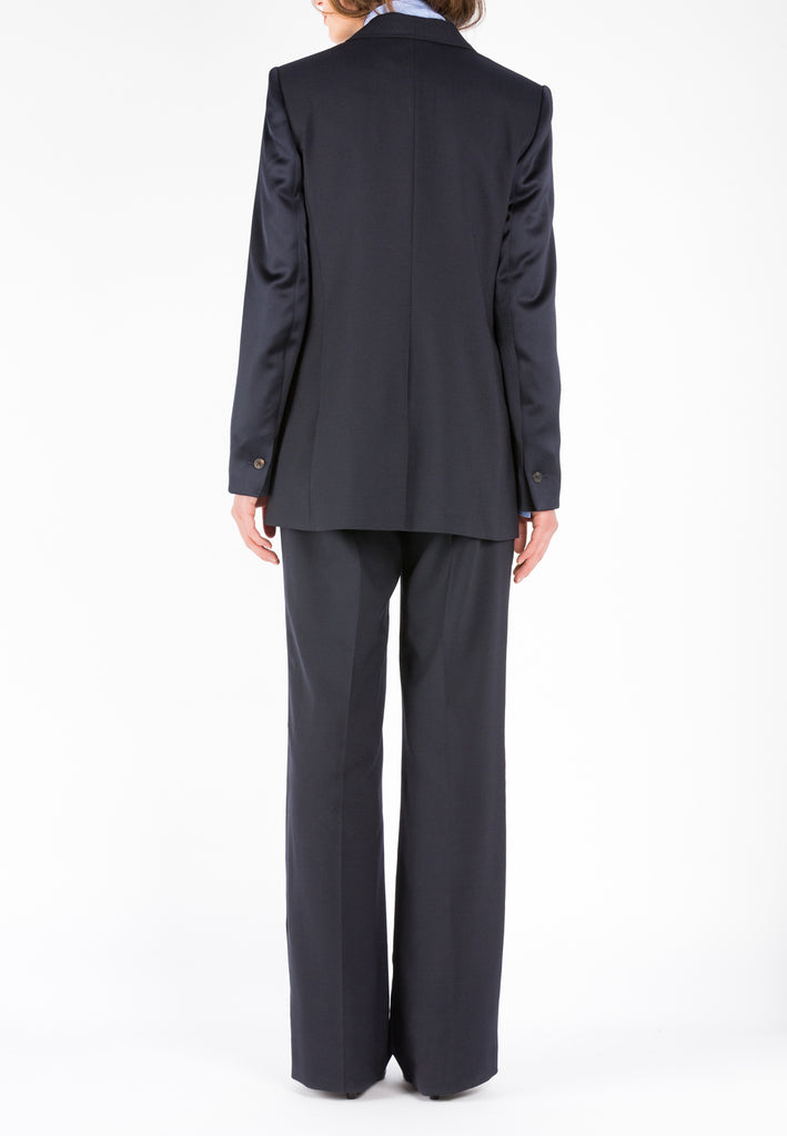 Dark navy verso pants. Satin straight-leg pants. These pants have been tailored in Portugal from fluid satin and cut in a flattering straight-leg silhouette. 54% Polyester, 44% Wool, 2% Elastane