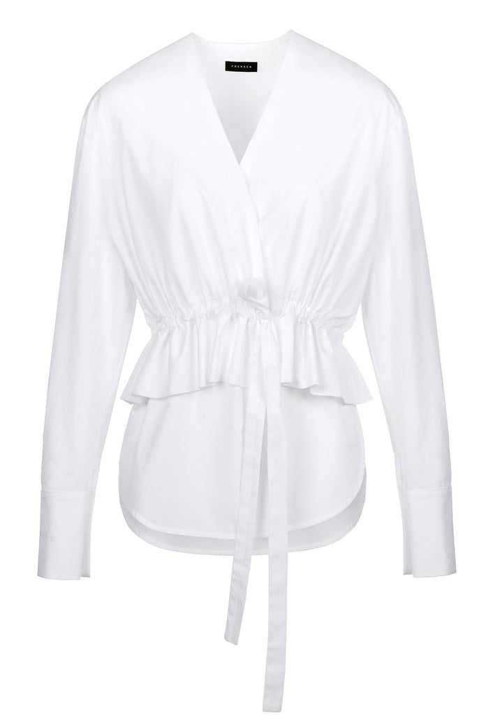 Stash | Shirt | White. Wrapped shirt with straps in the waist to create gathering and ruching peplum. The V-neckline and the double-cuff make this white poplin shirt a mix between classic and cool. Dutch women clothes