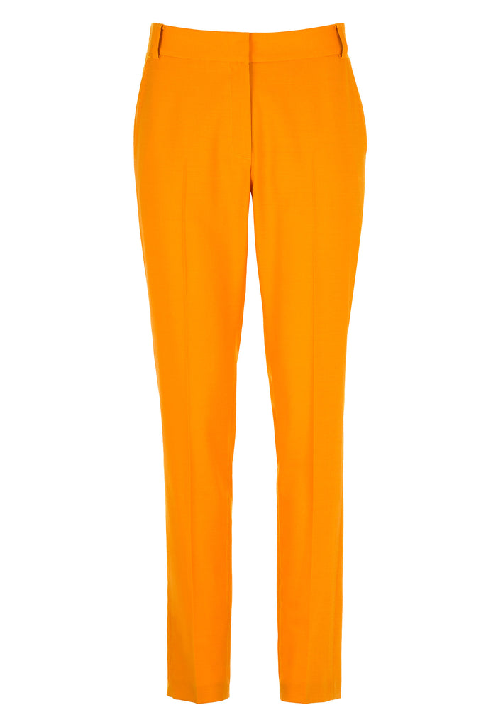 Lean pants, mandarin color. Light wool cigarette pants with belt loops, zipper closure. Back welt pocket. frenkenfashion.com