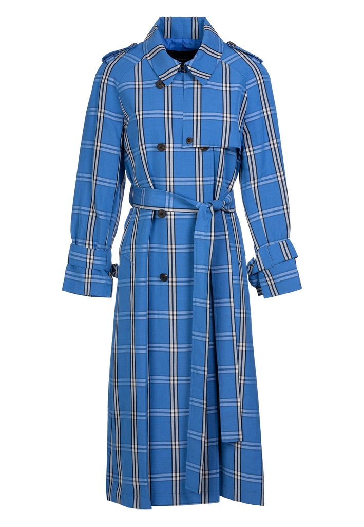 Popped | Coat | Azure Check. Oversized trench made from a linen cotton mixed check. Detailed with cuffs straps. www.frenkenfashion.com