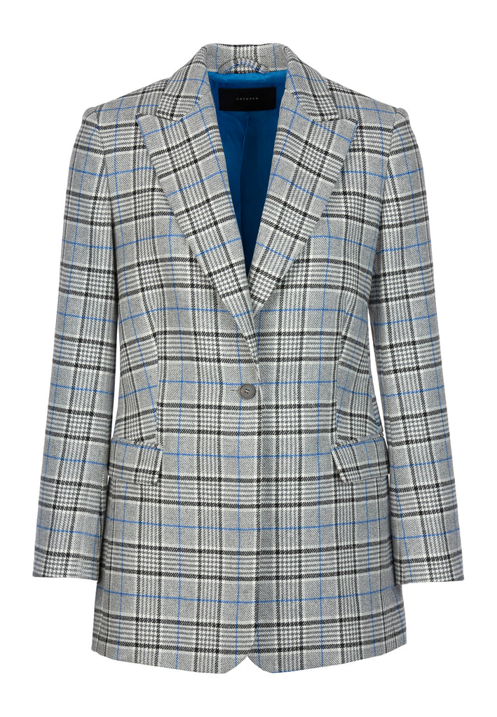 Pattern | Blazer | Black & Grey Check. Classic tailored blazer made in Portugal from checked wool-blend. Team yours with the coordinating pants MOTIF and pumps or sneakers for a laid back feel.