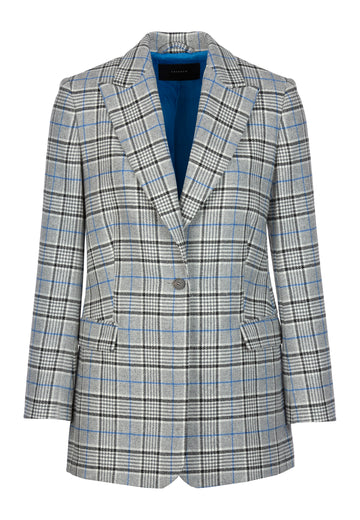 Pattern | Blazer | Black & Grey Check. Classic tailored blazer made in Portugal from checked wool-blend. Team yours with the coordinating pants MOTIF and pumps or sneakers for a laid back feel.