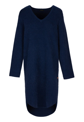 Hug knitted top, navy color. Relaxed fitted dress finely knitted from fluffy care-gora. This V-neck style is detailed with a round hem. frenkenfashion.com