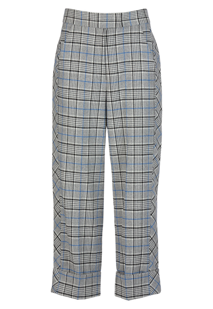 Motif | Pants | Black & Grey Check. Cropped length suiting pants made in Portugal from checked wool-blend. Detailed with turned-up cuffs. Team with the coordinating blazer PATTERN and pumps or sneakers for a laid back feel.