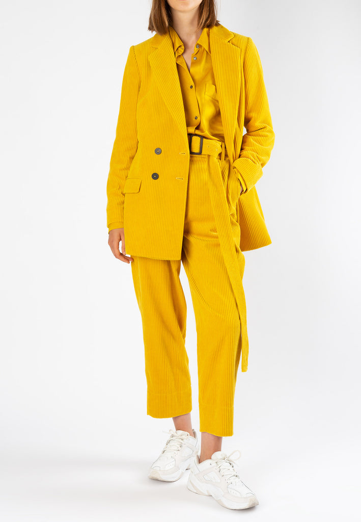Ribbed | Blazer | Mustard. Double-breasted cotton-corduroy blazer. Menswear-inspired tailored flattering double-breasted shape with flap pockets, detailed with horns buttons and fully lined in satin so it slips on easily. Women clothes