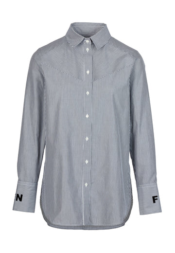 Scratch shirt, black stripe. Round hem. It's made from crisp cotton-poplin and has a straight-fitting bodice with a round hem. www.frenkenfashion.com