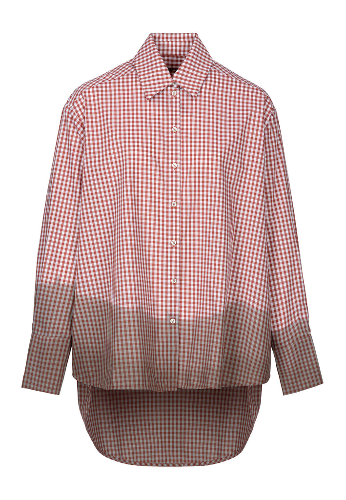 Dip No Logo | Shirt | Red Check. Oversized gingham crisp cotton poplin shirt is cut for an oversized fit from red and white. Hand-dipped at hem and cuffs.