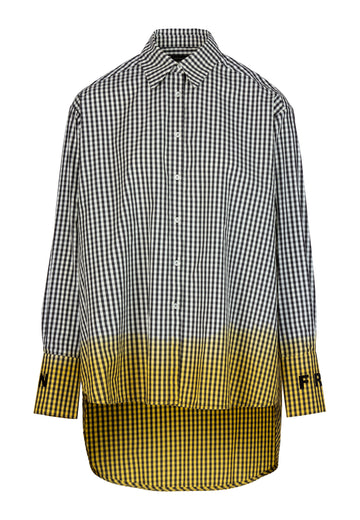 Dip No Logo | Shirt | Black Check. Oversized gingham crisp cotton poplin shirt is cut for an oversized fit from black and white. Hand-dipped yellow at hem and cuffs.