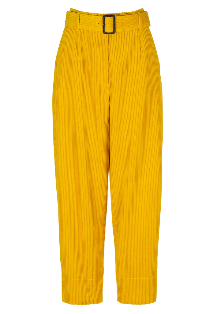 Corduroy | Pants | Mustard. Belted cotton corduroy pants. This pair sits high on the waist and falls to cropped, straight hems. With an adjustable belt. Al in a vibrant mustard yellow.