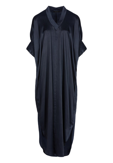 Dagger dress, navy color. Oversized maxi dress. Made from a heavyweight washed viscose with a satin finish.