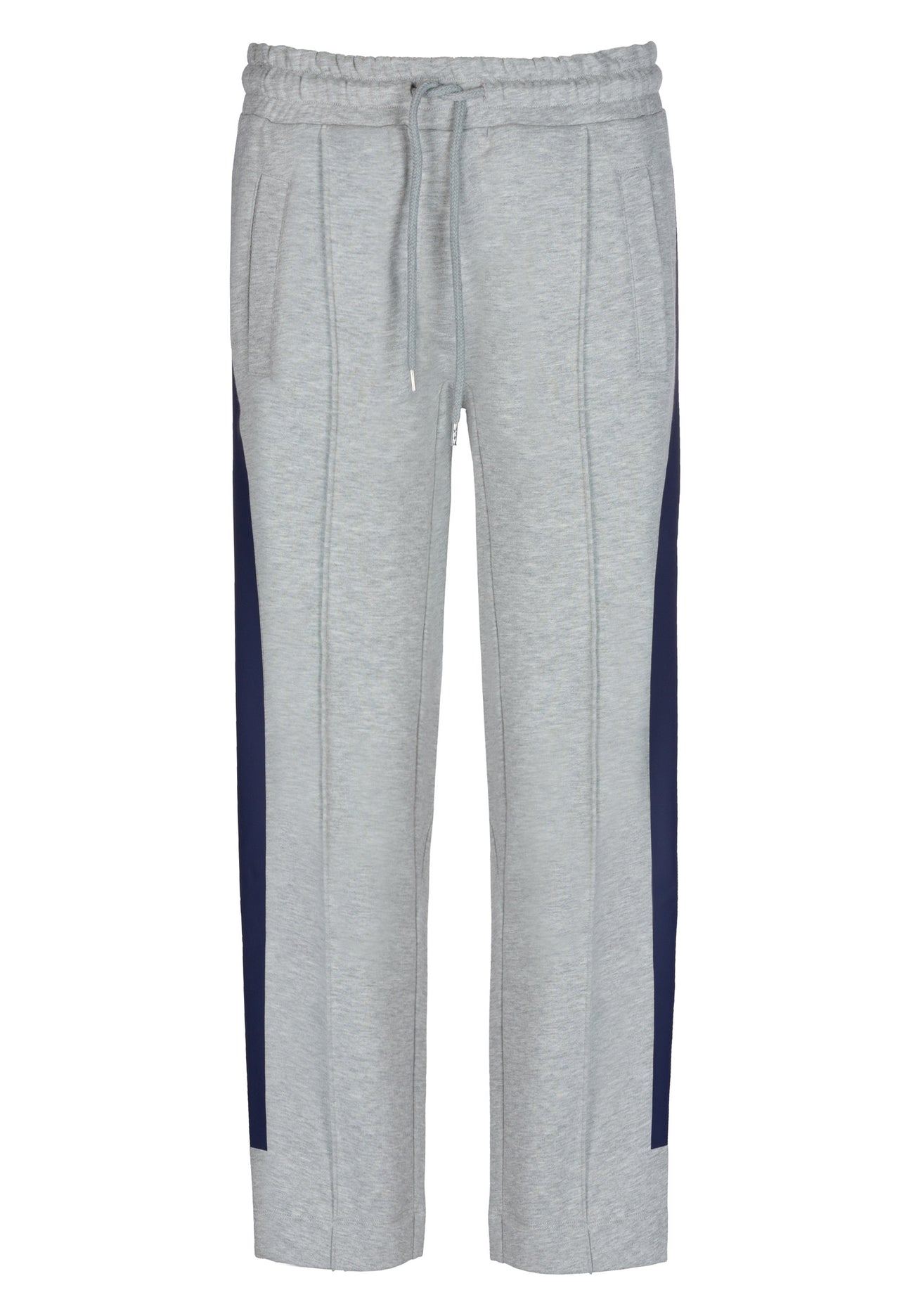 Speedway | Trouser | Grey Melange. Cropped straight-leg track pants feel slightly more elevated than classic styles thanks to the raised piping along the front and the rubber tape at side seam. Made from brushed soft jersey.