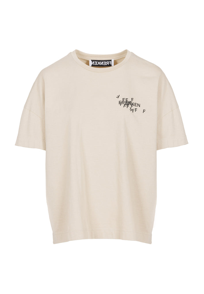 CUT jersey T-Shirt with cracked stamped logo beige. Cut for an oversized fit.