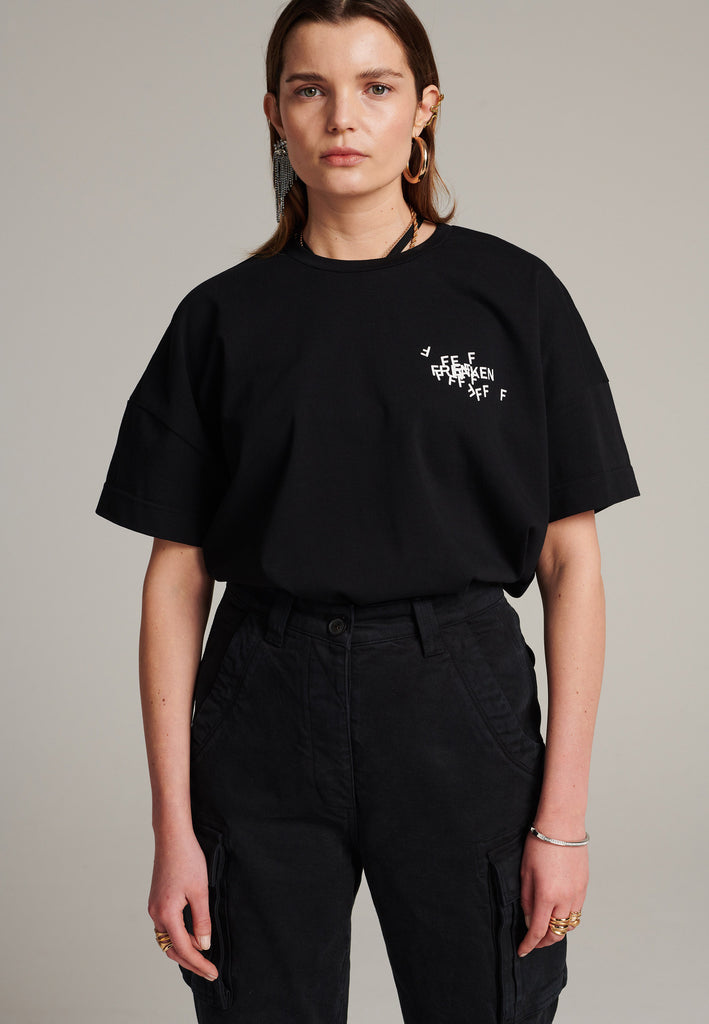 CUT jersey T-Shirt with cracked stamped logo in black. Cut for an oversized fit.