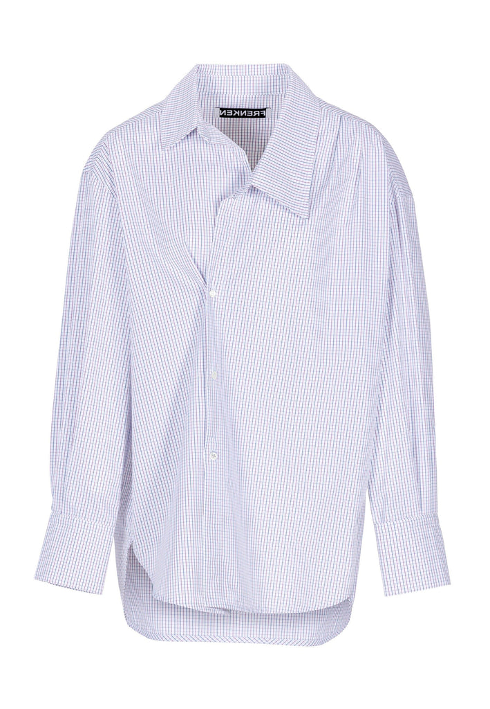 Menswear-inspired asymmetric wrap-shirt. Features two rows of buttons that can be fastened in two different widths. 2 in 1. Pleated on one shoulder. Style this check pattern with many colors. Fits oversize.