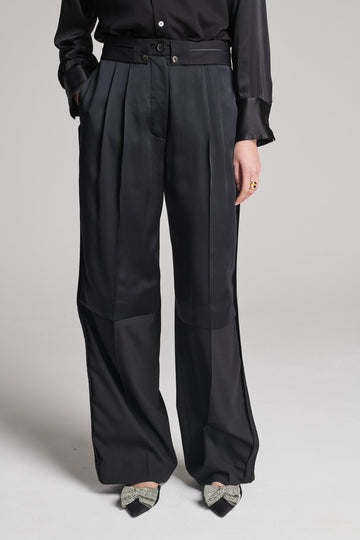 Wide-leg pants with insideout details. Features pockets, fully lined top and pressed creases. Fits oversized.