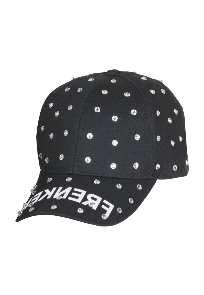 Cap accessory spiced-up with sprinkled dazzling Swarovski diamonds. Features stamped FRENKEN logo. Adjustable on the back.