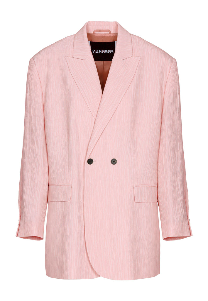 Wide-shouldered blazer, fluid and loose for complete comfort. Features shoulder pads and plisse details. Fits oversized.