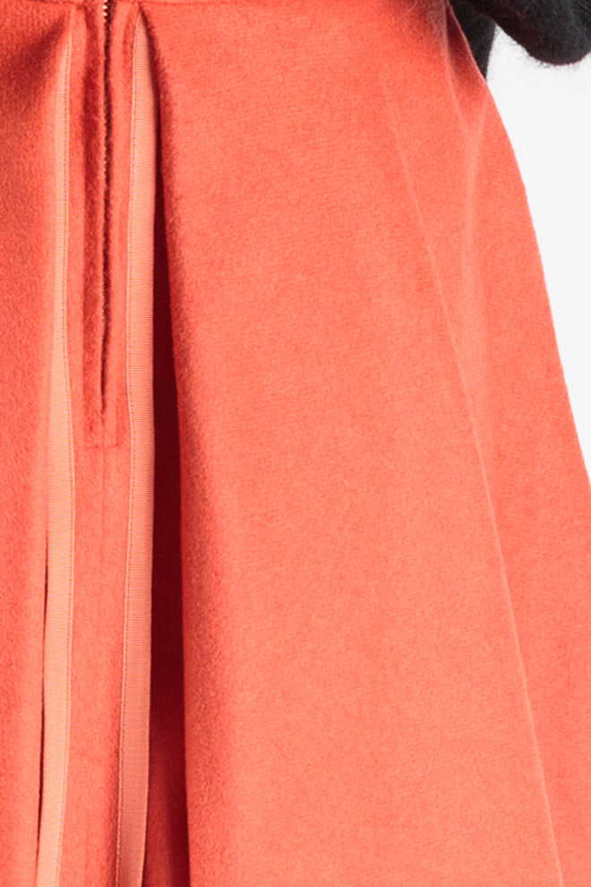 Lenglen skirt, juice color. Felt wool shapped skirt with gross grain and copper detail at back panel. frenkenfashion.com