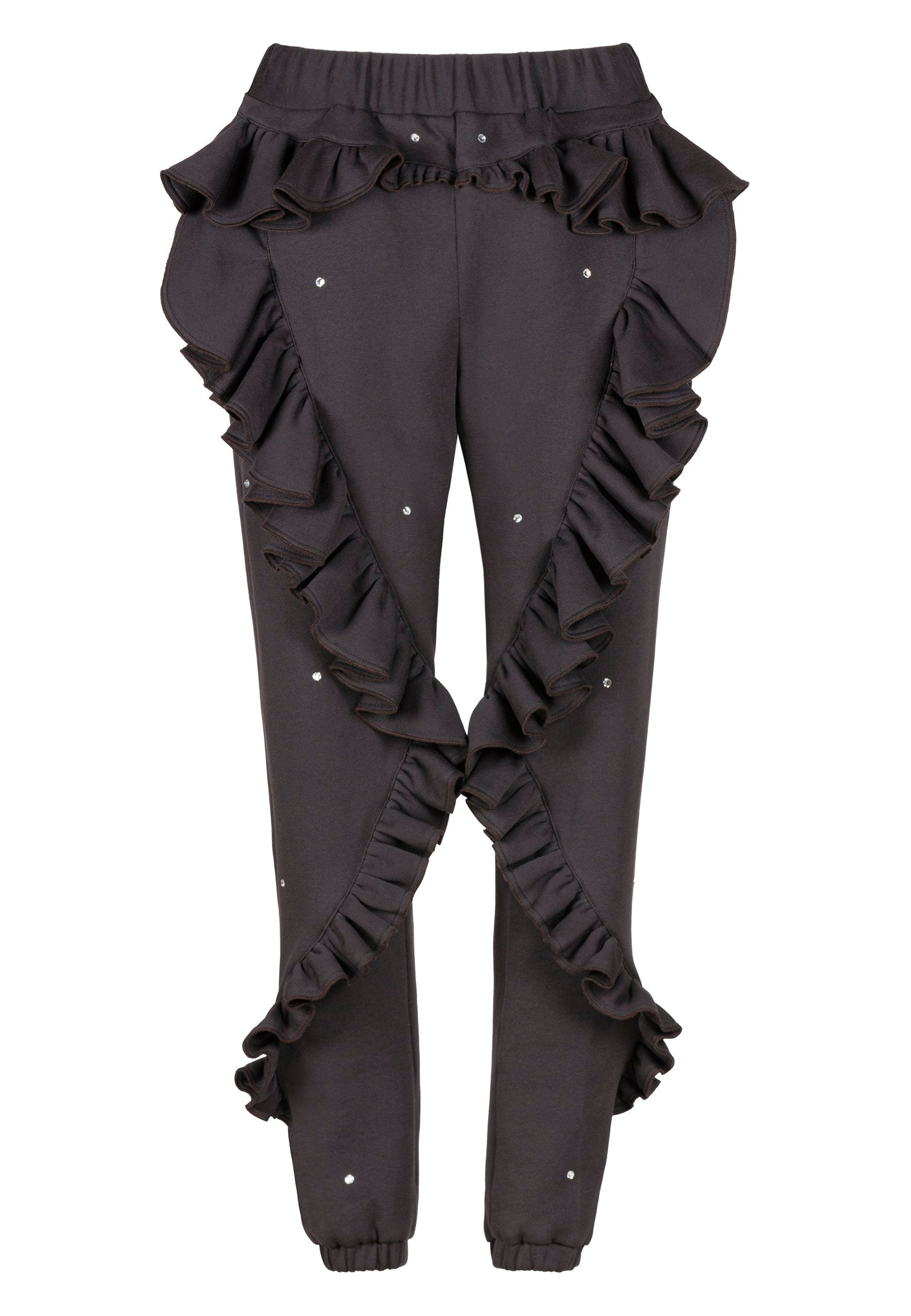 Ruffle Pants Dark Brown Swarovski – FRENKEN