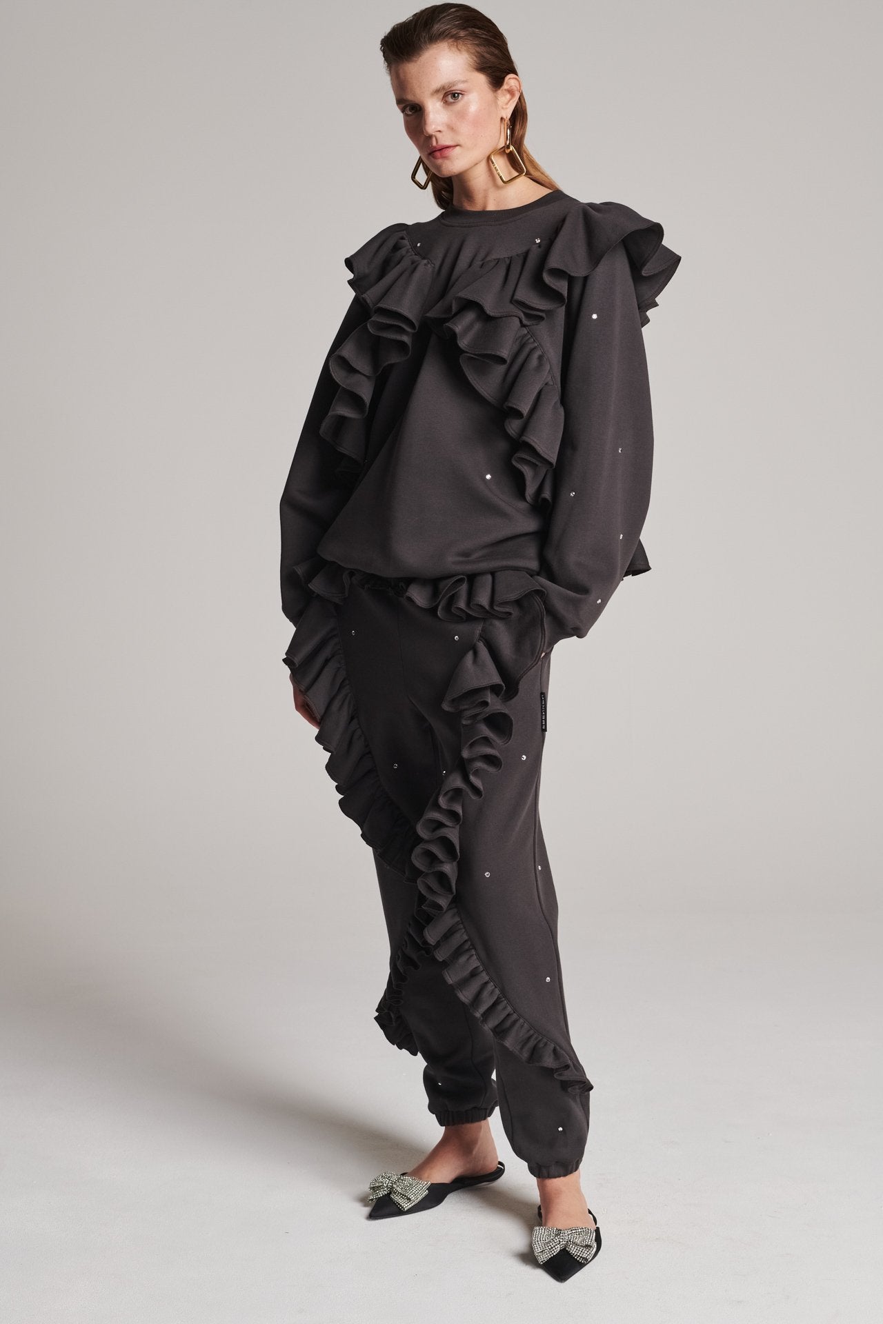 Ruffle Pants Dark Brown Swarovski – FRENKEN