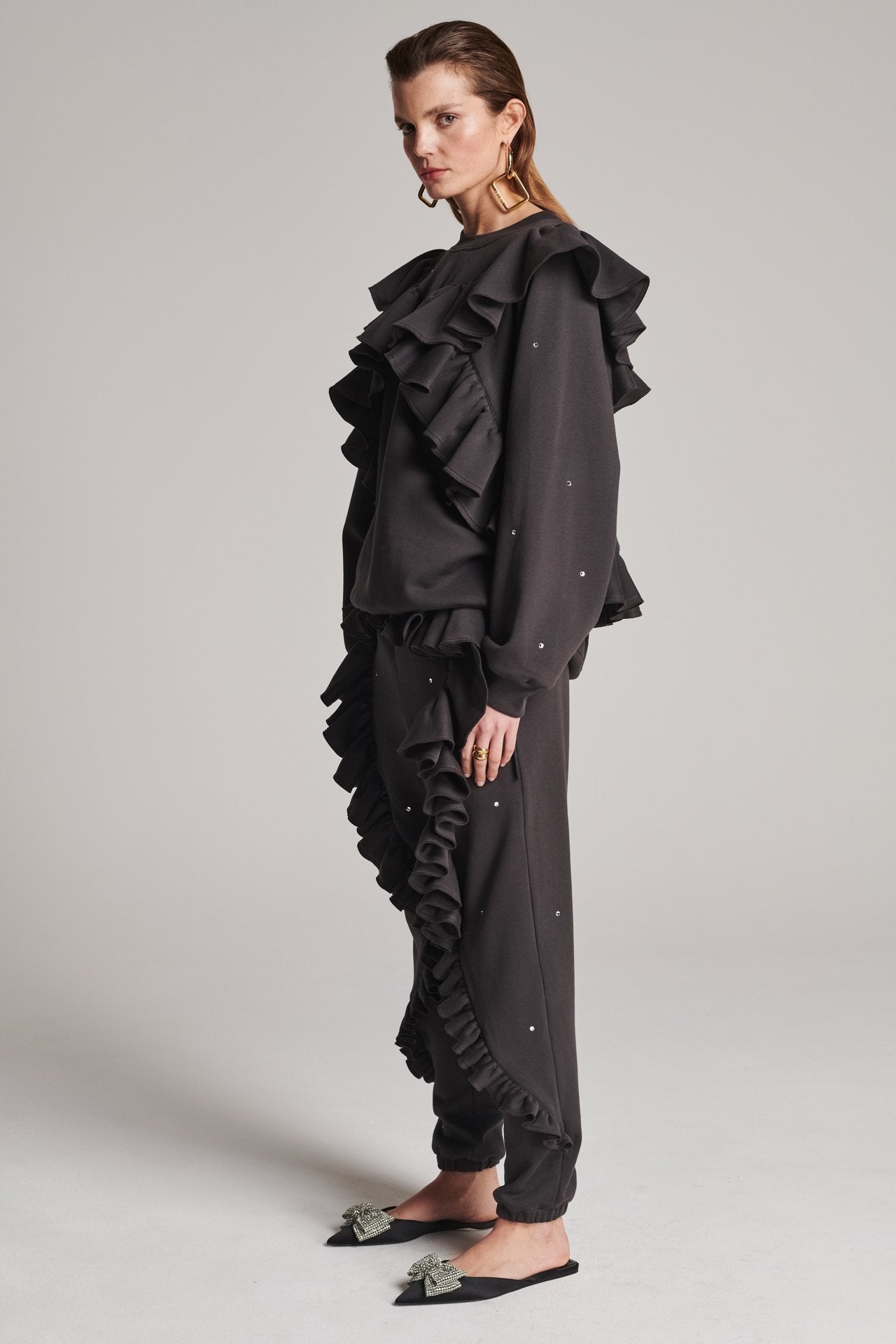 Ruffle Pants Dark Brown Swarovski – FRENKEN
