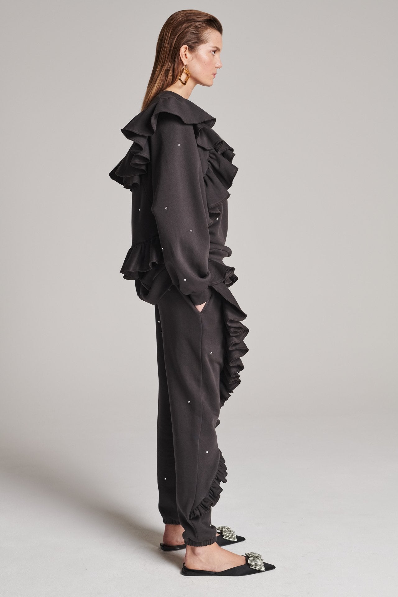 Ruffle Pants Dark Brown Swarovski – FRENKEN