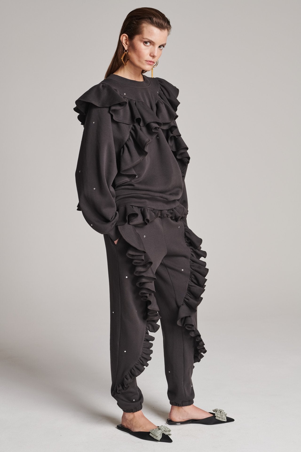 Ruffle Pants Dark Brown Swarovski – FRENKEN