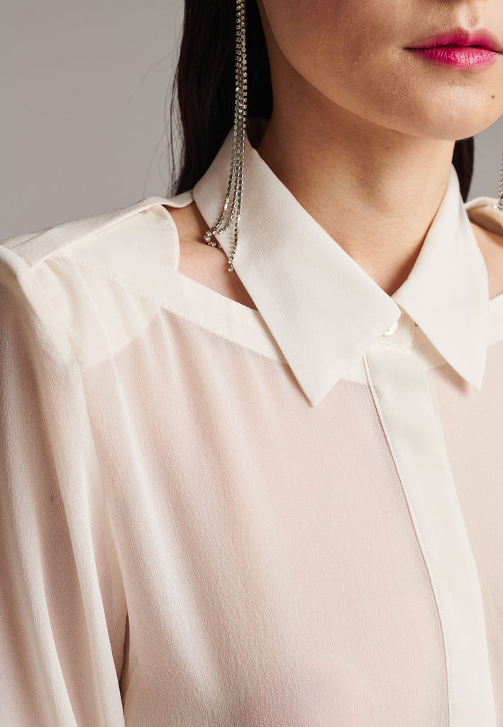 Triangle silk georgette cut-out shirt.